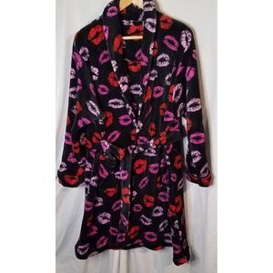 Hotel‎ Spa Collection Robe One Size Black Multi Lips Print Vintage 1980's